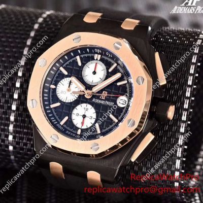 Knockoff Audemars Piguet 2-Tone Rose Gold Black Chronograph Rubber Band